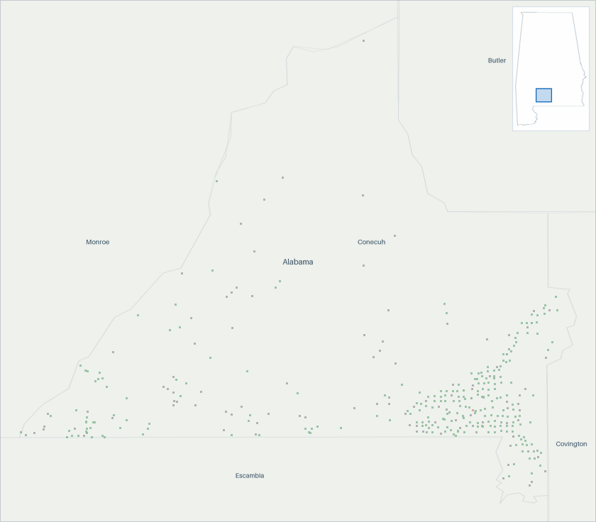 Well map of Conecuh County, Alabama. The full map is further down this page.