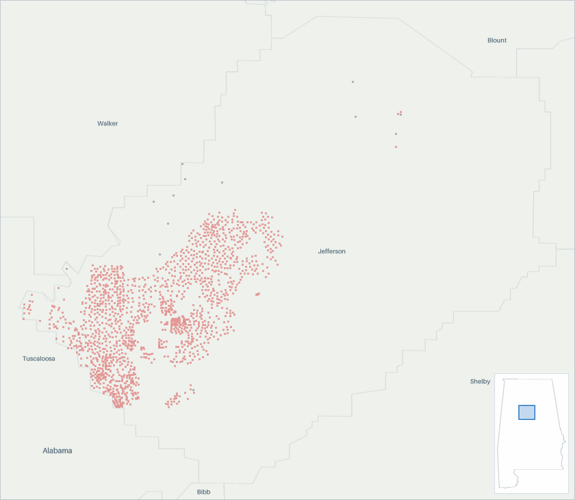 Well map of Jefferson County, Alabama. The full map is further down this page.