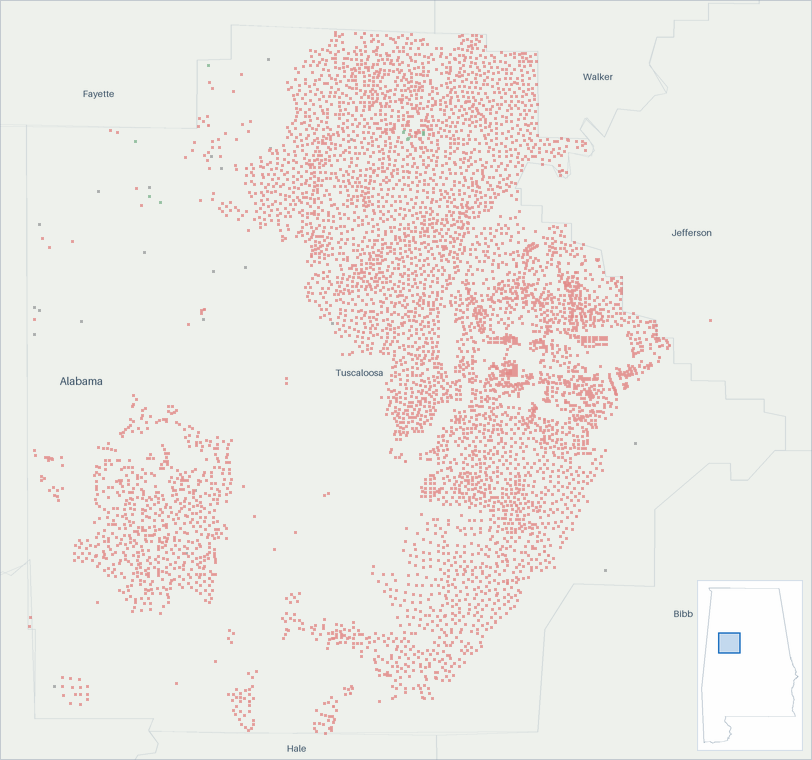 Well map of Tuscaloosa County, Alabama. The full map is further down this page.