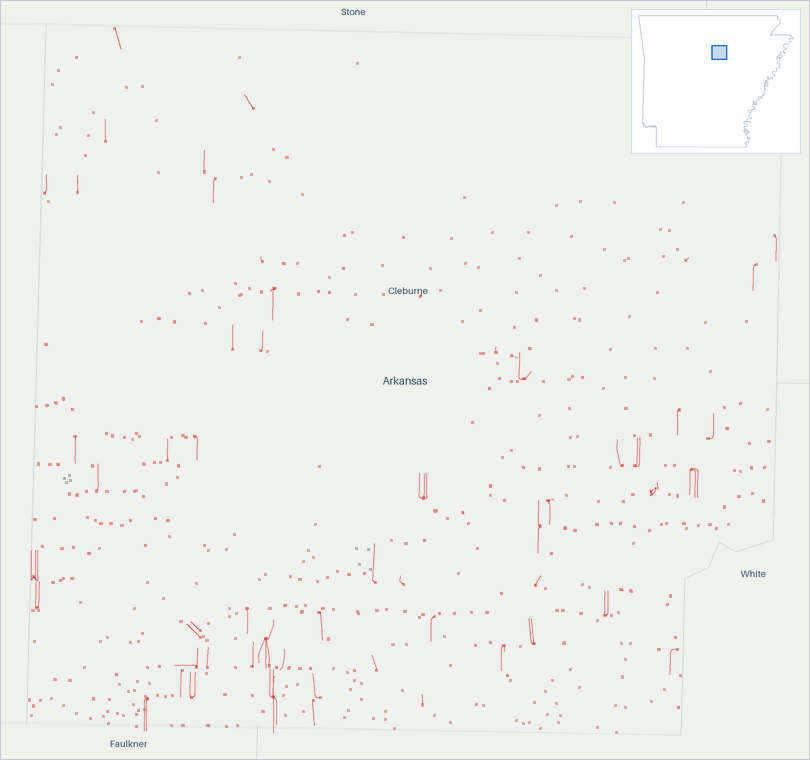Well map of Cleburne County, Arkansas. The full map is further down this page.