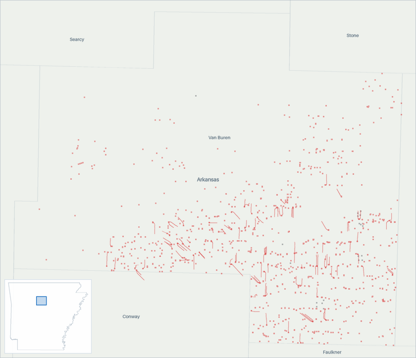Well map of Van Buren County, Arkansas. The full map is further down this page.