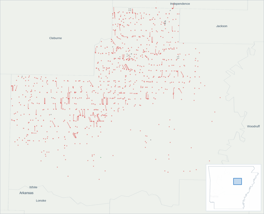 Well map of White County, Arkansas. The full map is further down this page.