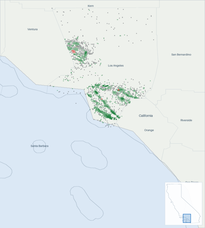 Well map of Los Angeles County, California. The full map is further down this page.