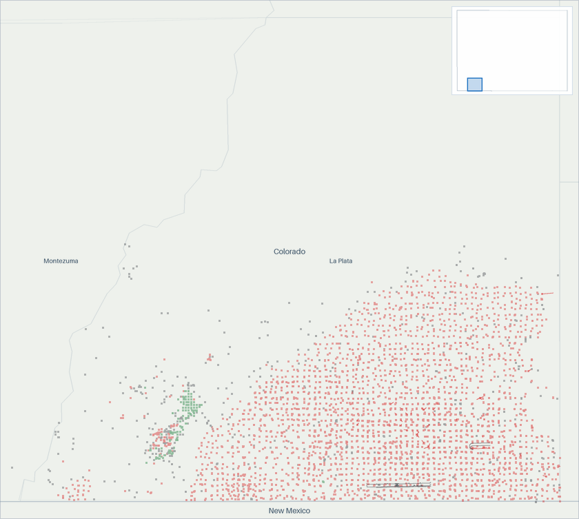 Well map of La Plata County, Colorado. The full map is further down this page.