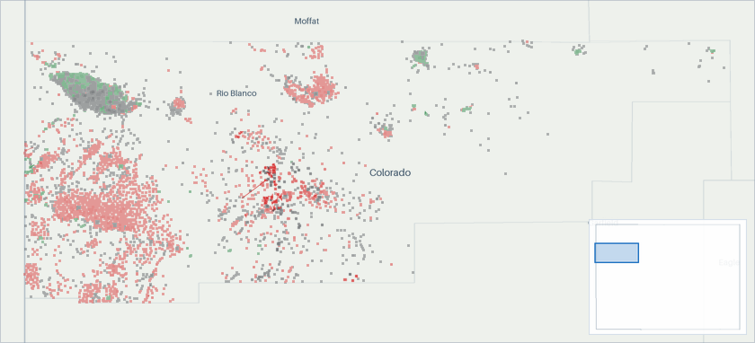Well map of Rio Blanco County, Colorado. The full map is further down this page.