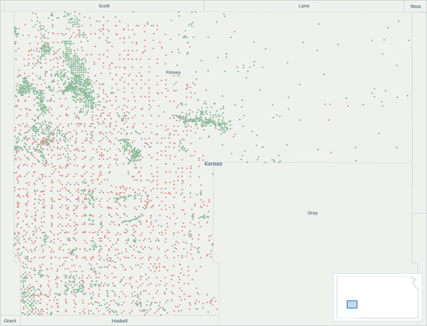 Well map of Finney County, Kansas. The full map is further down this page.