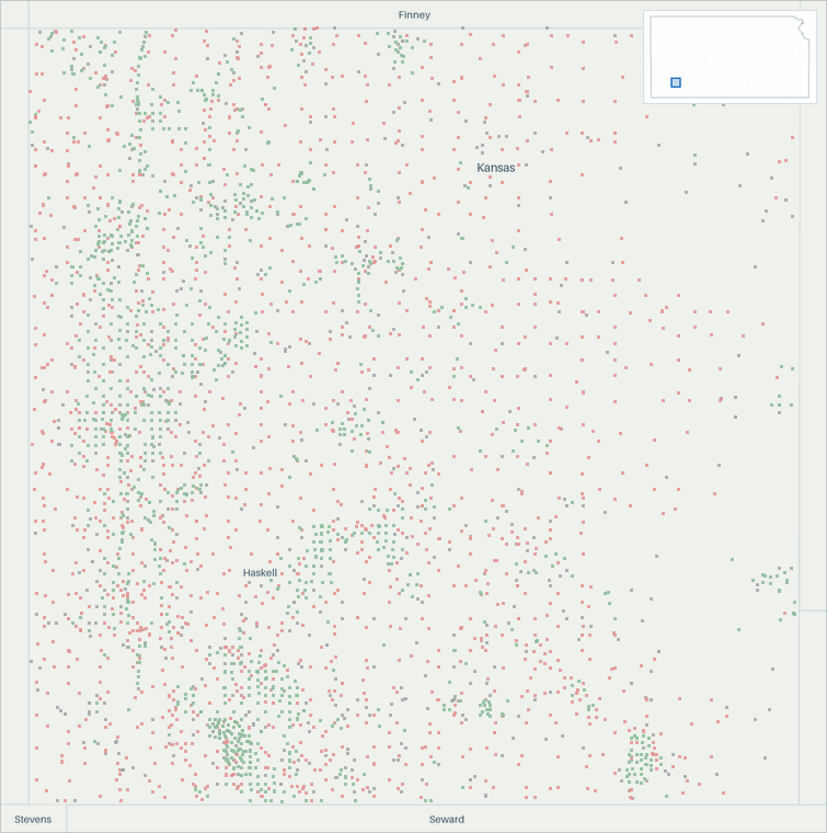Well map of Haskell County, Kansas. The full map is further down this page.
