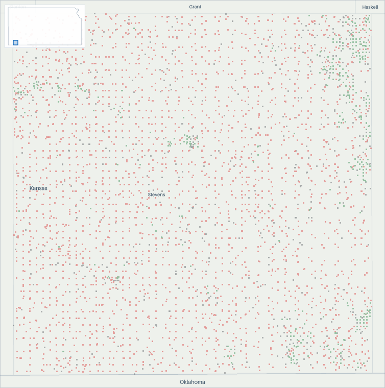 Well map of Stevens County, Kansas. The full map is further down this page.