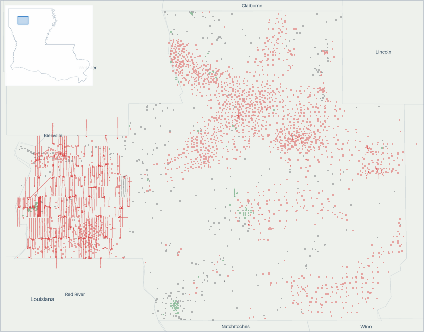Well map of Bienville Parish, Louisiana. The full map is further down this page.