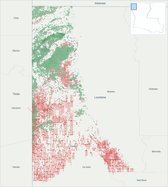 Well map of Caddo Parish, Louisiana. The full map is further down this page.