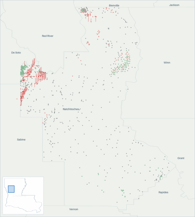 Well map of Natchitoches Parish, Louisiana. The full map is further down this page.
