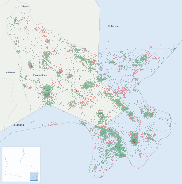 Well map of Plaquemines Parish, Louisiana. The full map is further down this page.