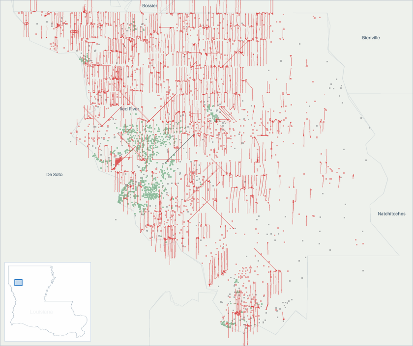 Well map of Red River Parish, Louisiana. The full map is further down this page.