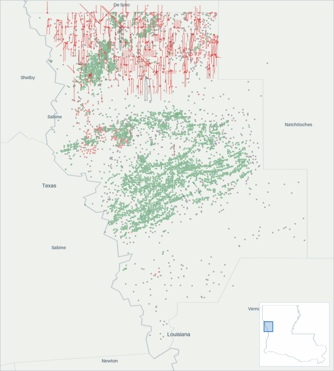 Well map of Sabine Parish, Louisiana. The full map is further down this page.