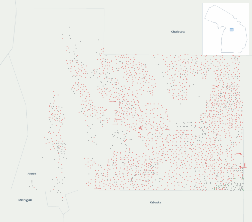 Well map of Antrim County, Michigan. The full map is further down this page.