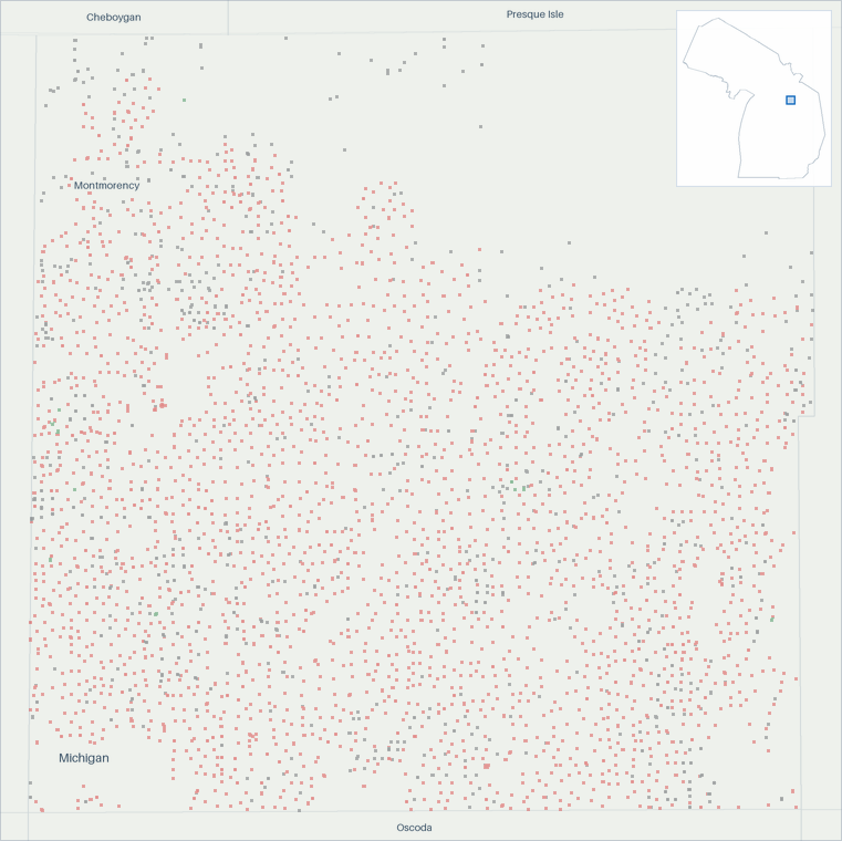 Well map of Montmorency County, Michigan. The full map is further down this page.