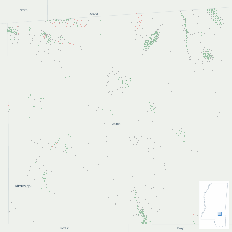 Well map of Jones County, Mississippi. The full map is further down this page.