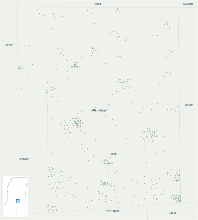 Well map of Smith County, Mississippi. The full map is further down this page.