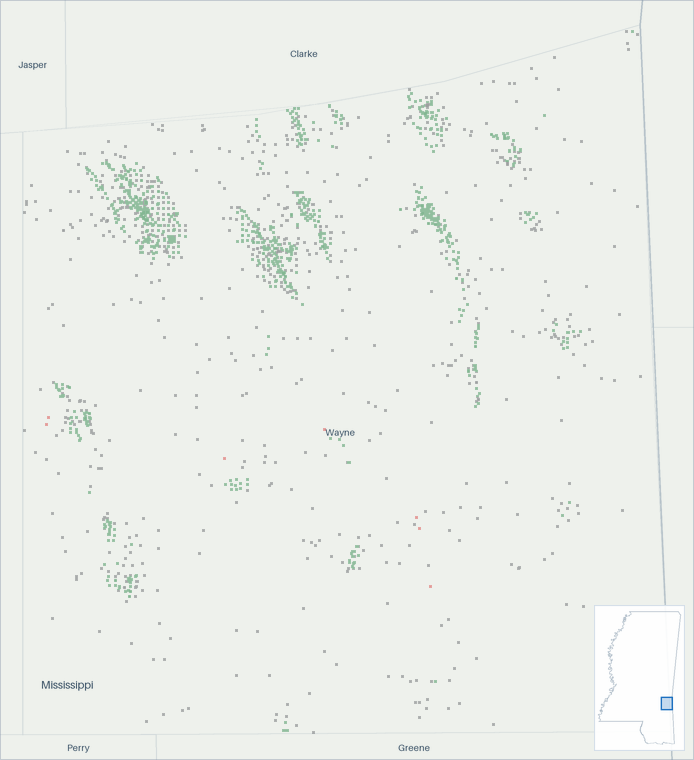 Well map of Wayne County, Mississippi. The full map is further down this page.