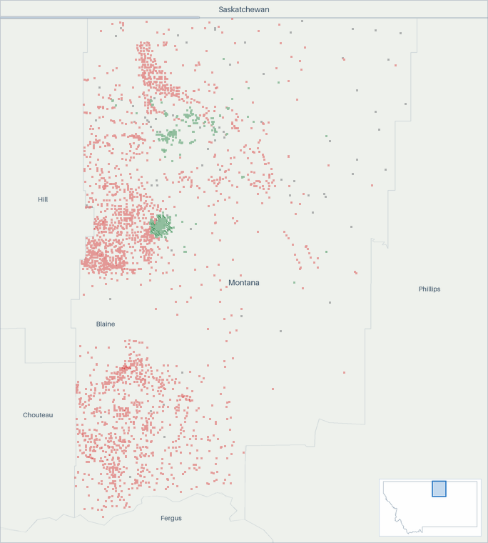 Well map of Blaine County, Montana. The full map is further down this page.