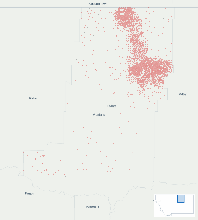 Well map of Phillips County, Montana. The full map is further down this page.