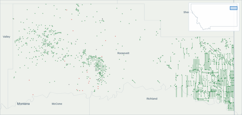 Well map of Roosevelt County, Montana. The full map is further down this page.