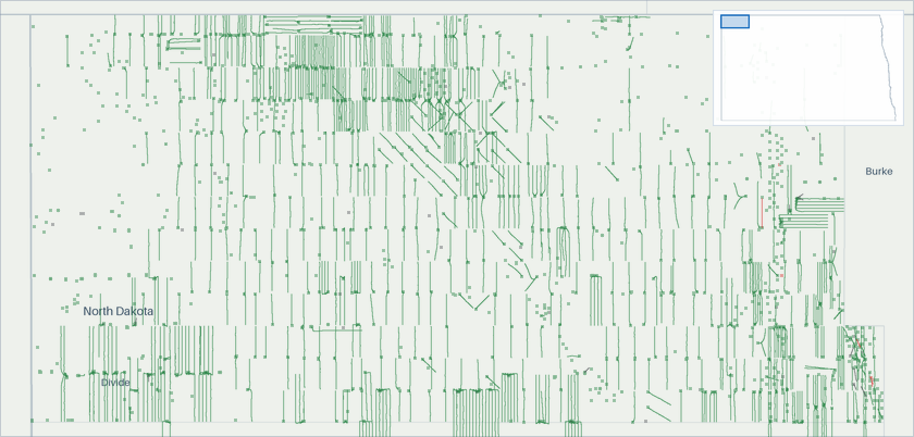 Well map of Divide County, North Dakota. The full map is further down this page.