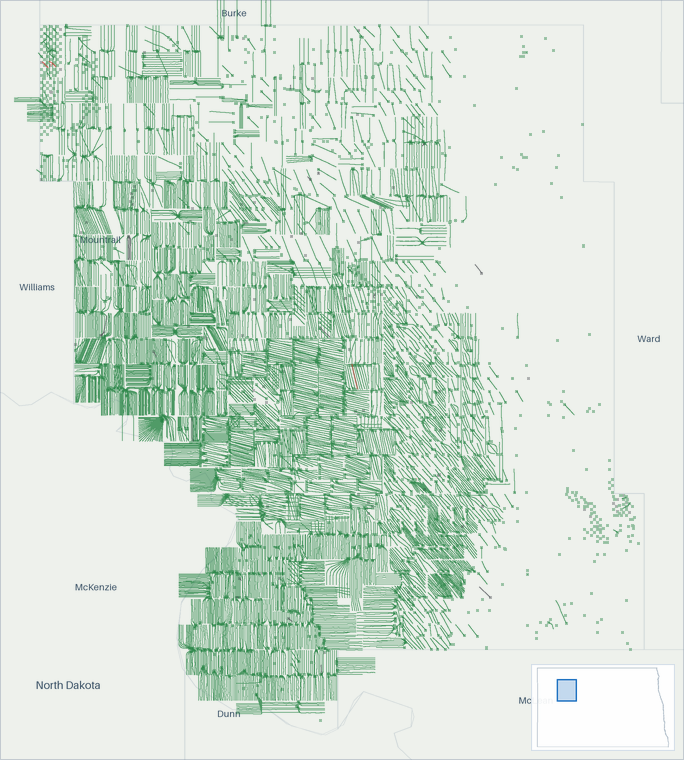 Well map of Mountrail County, North Dakota. The full map is further down this page.