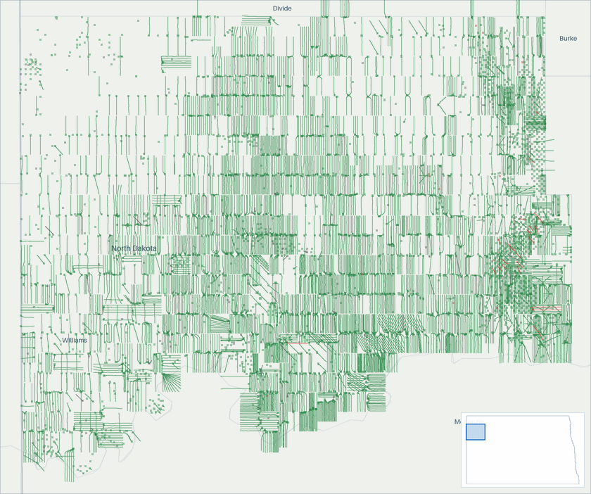 Well map of Williams County, North Dakota. The full map is further down this page.