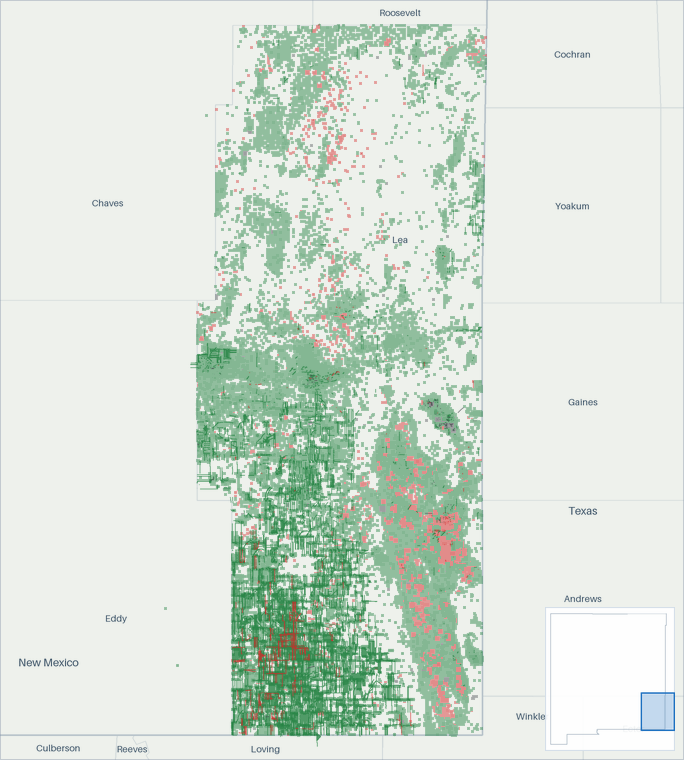 Well map of Lea County, New Mexico. The full map is further down this page.