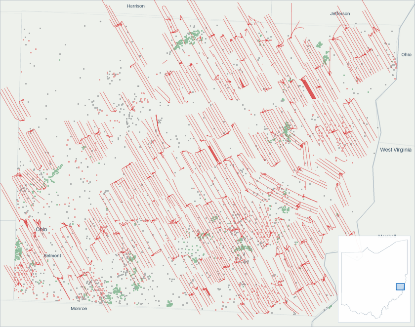 Well map of Belmont County, Ohio. The full map is further down this page.