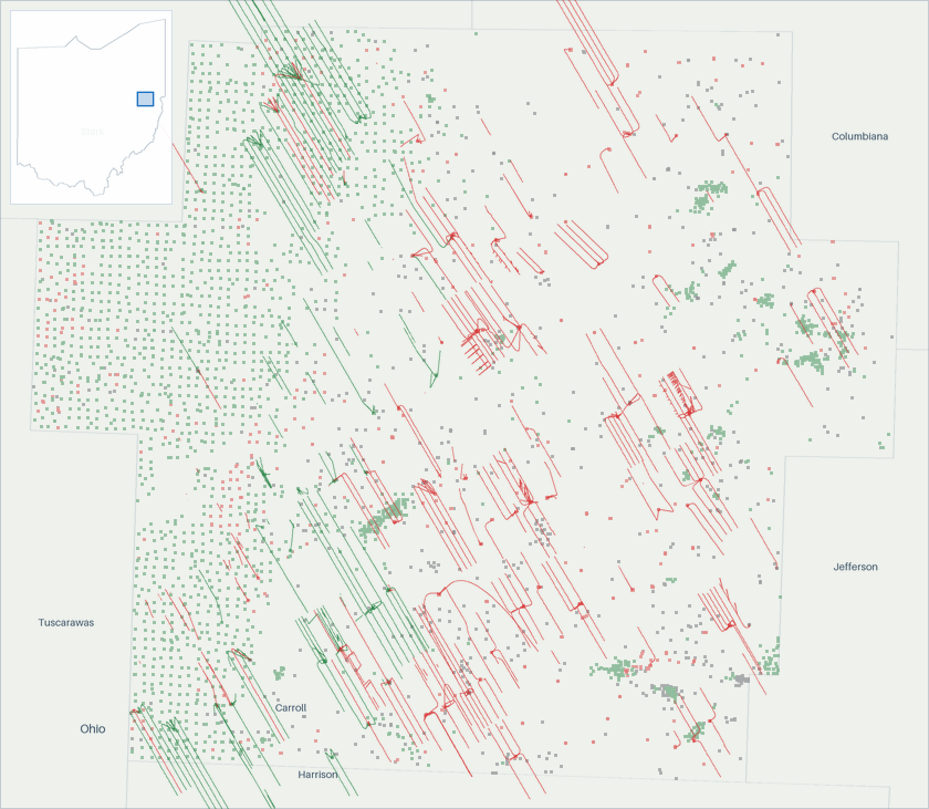 Well map of Carroll County, Ohio. The full map is further down this page.