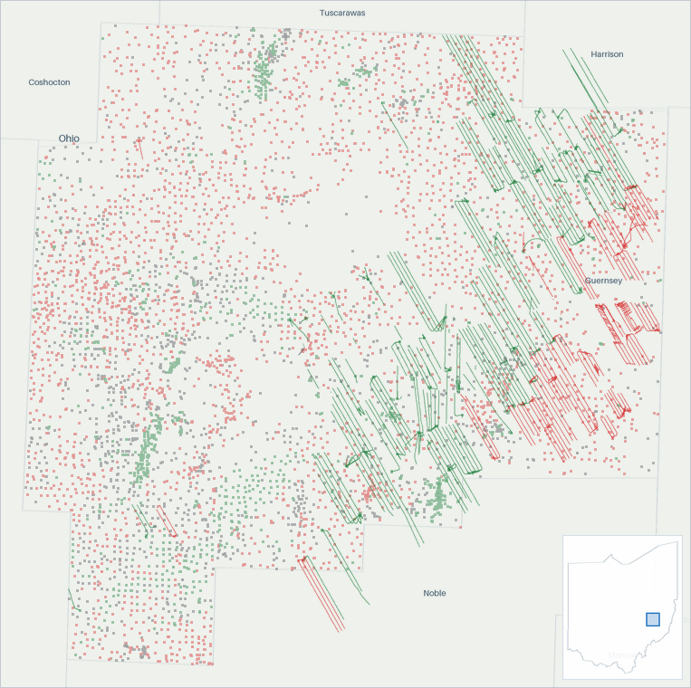 Well map of Guernsey County, Ohio. The full map is further down this page.