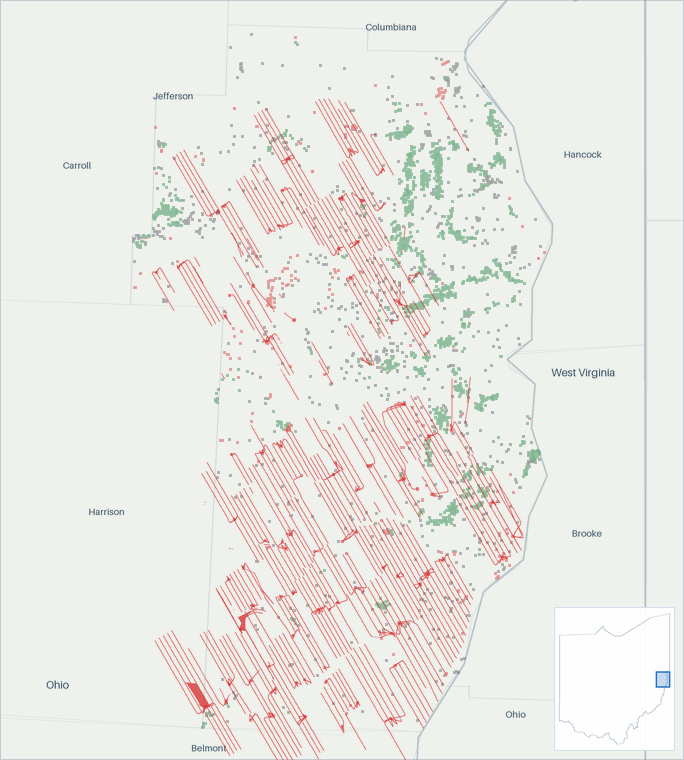 Well map of Jefferson County, Ohio. The full map is further down this page.
