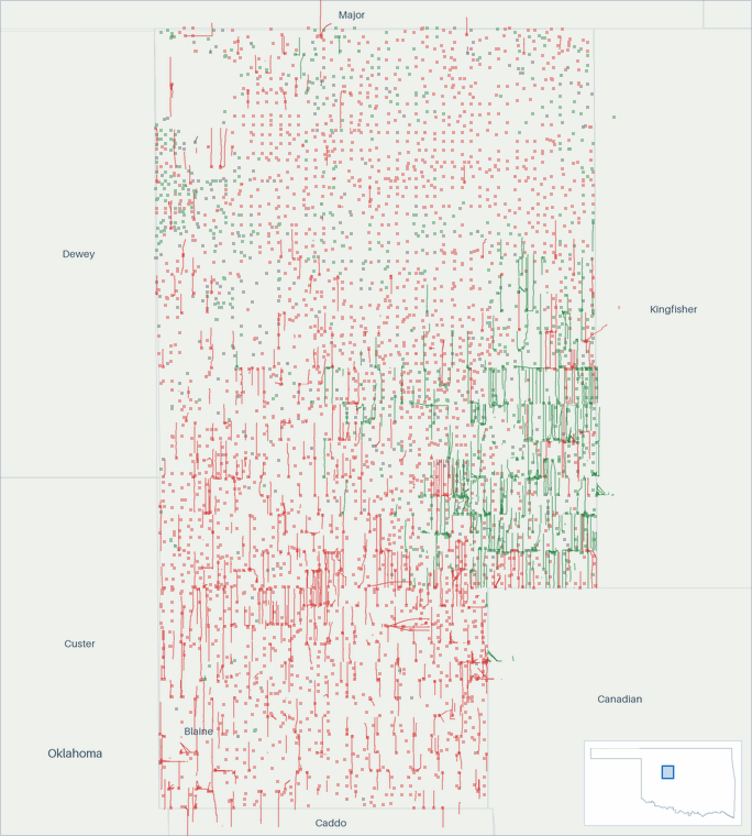 Well map of Blaine County, Oklahoma. The full map is further down this page.