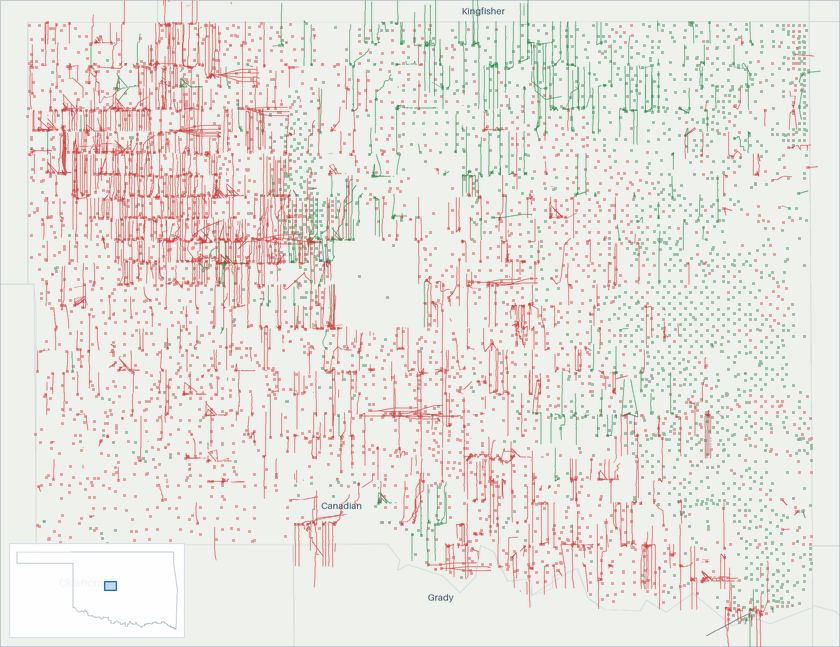 Well map of Canadian County, Oklahoma. The full map is further down this page.