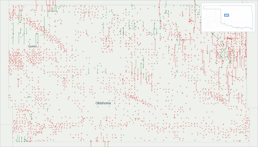 Well map of Custer County, Oklahoma. The full map is further down this page.
