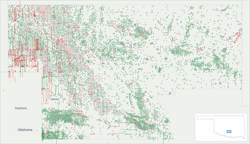 Well map of Garvin County, Oklahoma. The full map is further down this page.