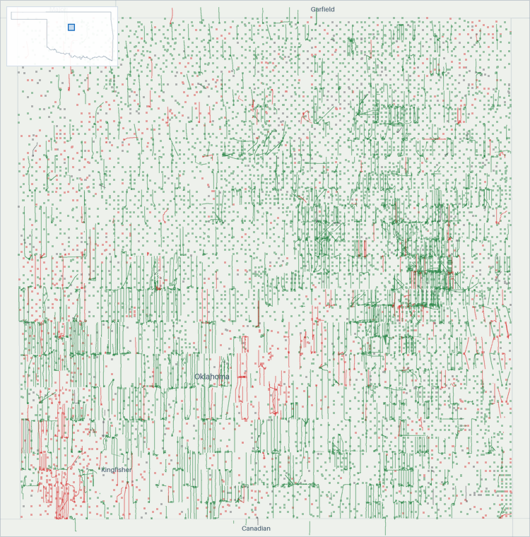 Well map of Kingfisher County, Oklahoma. The full map is further down this page.