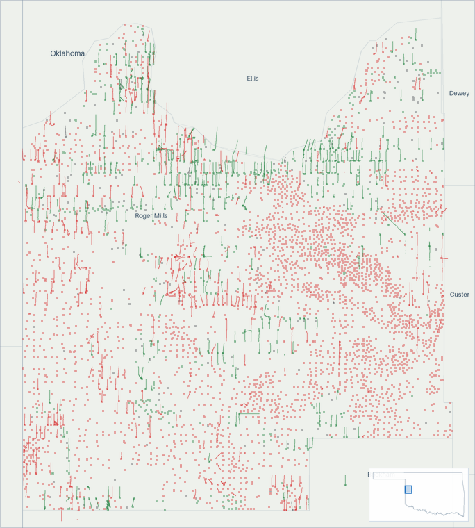 Well map of Roger Mills County, Oklahoma. The full map is further down this page.