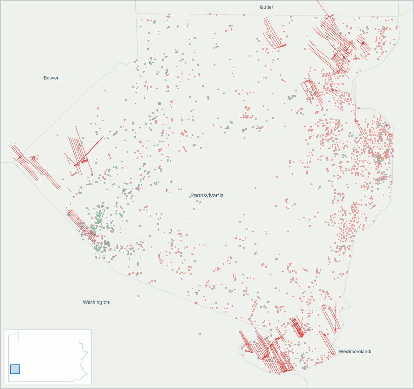 Well map of Allegheny County, Pennsylvania. The full map is further down this page.