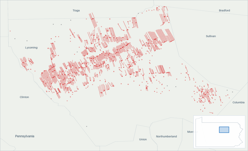 Well map of Lycoming County, Pennsylvania. The full map is further down this page.