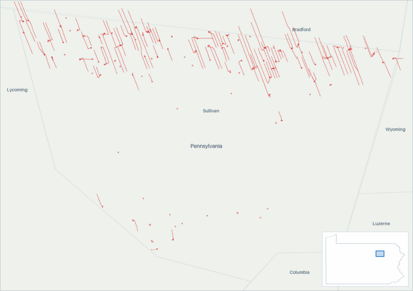 Well map of Sullivan County, Pennsylvania. The full map is further down this page.