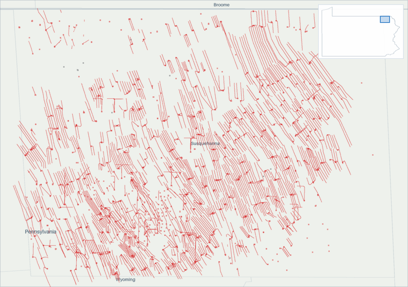 Well map of Susquehanna County, Pennsylvania. The full map is further down this page.