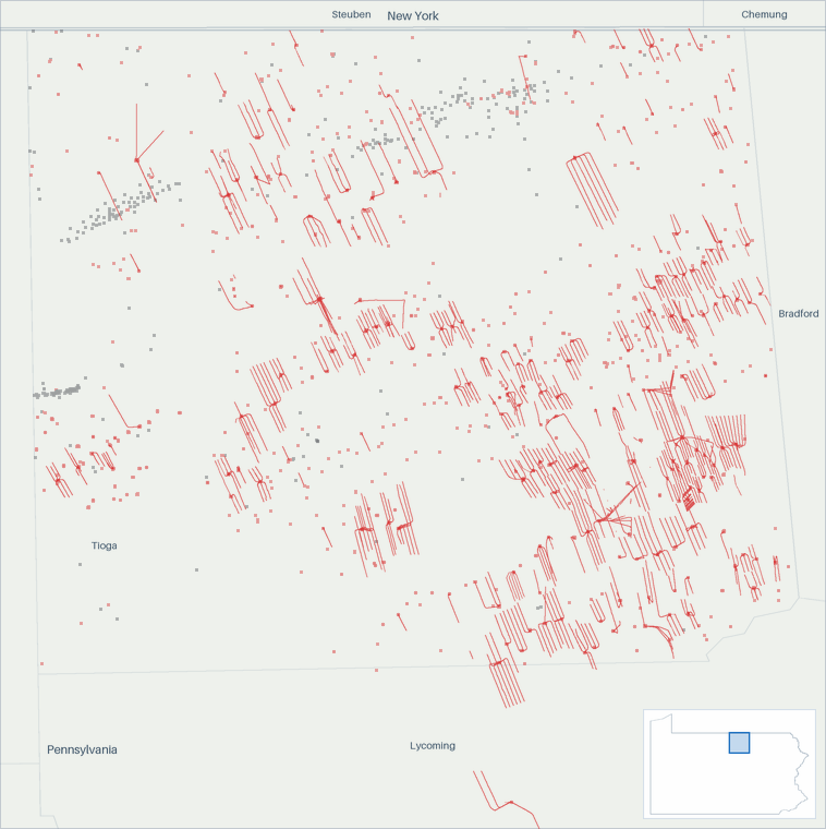 Well map of Tioga County, Pennsylvania. The full map is further down this page.