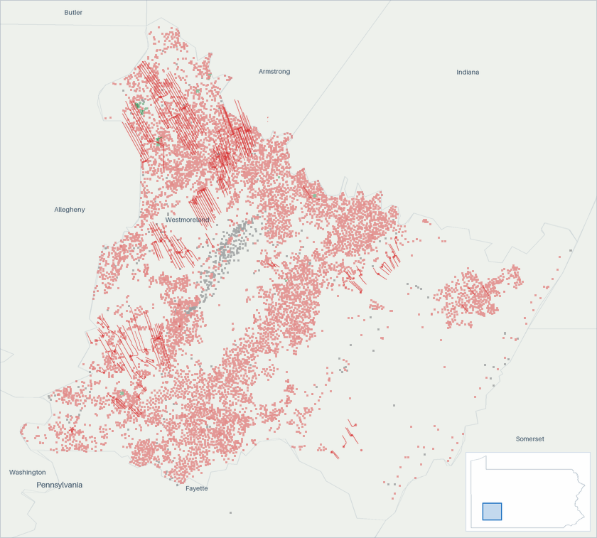Well map of Westmoreland County, Pennsylvania. The full map is further down this page.