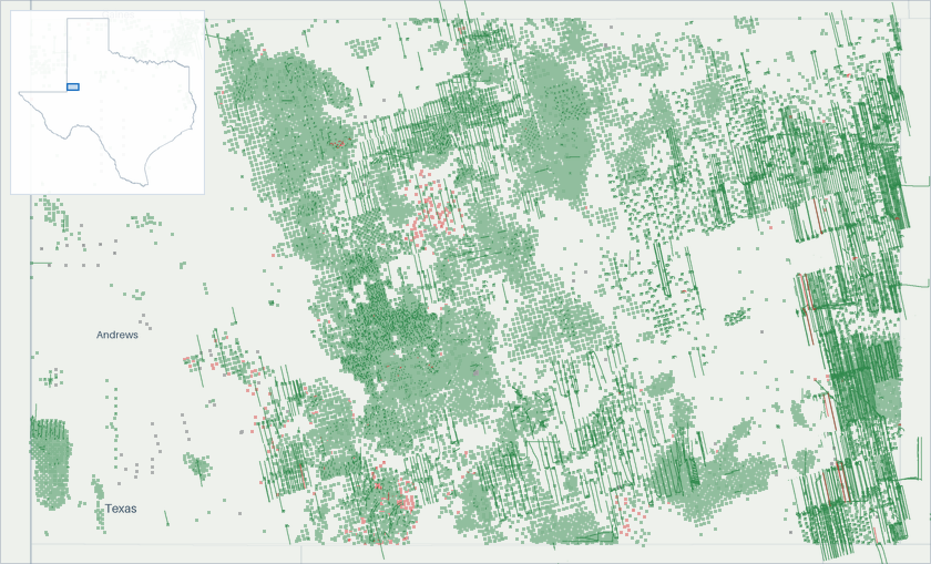 Well map of Andrews County, Texas. The full map is further down this page.