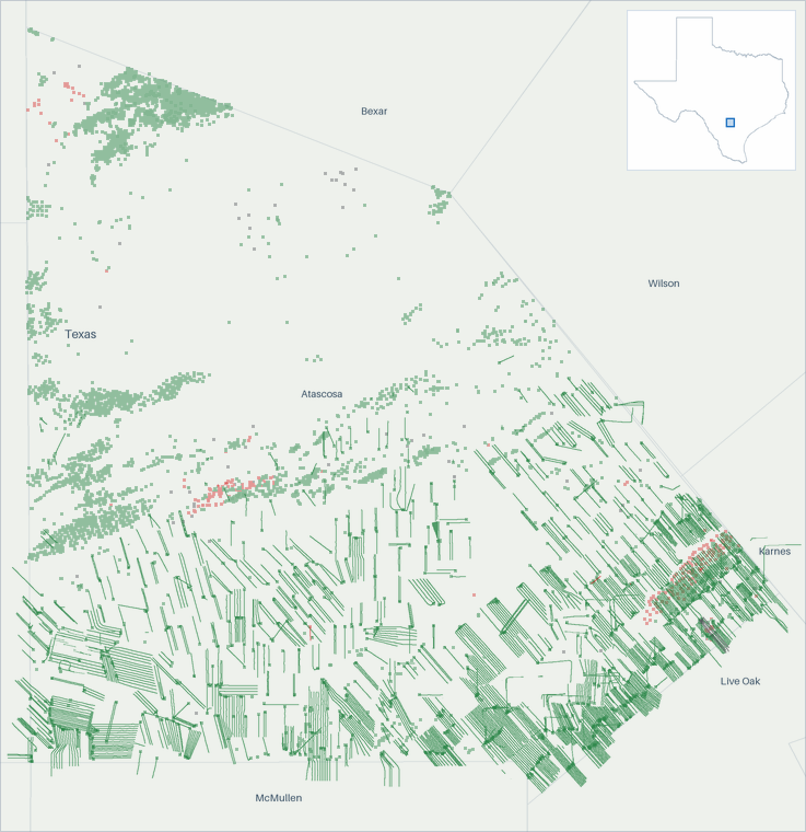 Well map of Atascosa County, Texas. The full map is further down this page.