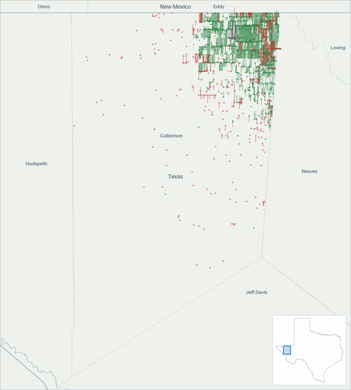 Well map of Culberson County, Texas. The full map is further down this page.