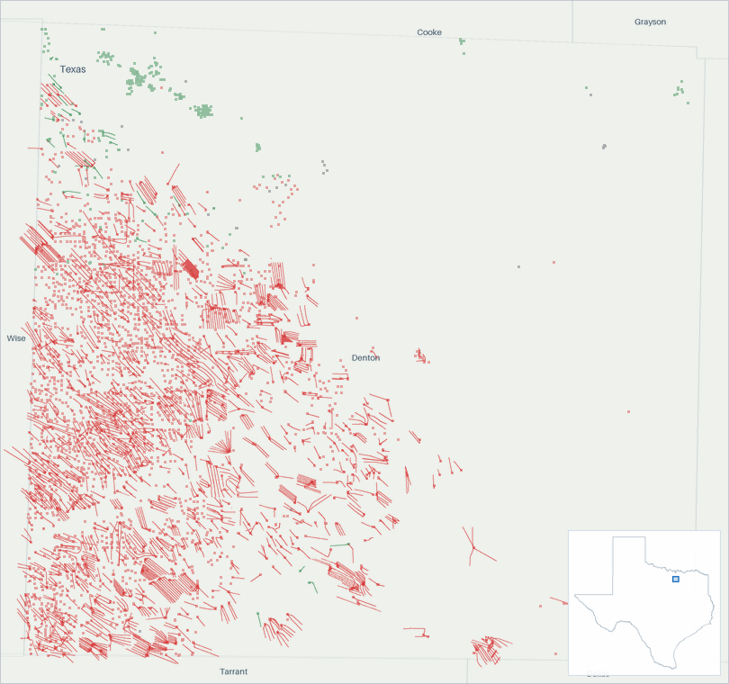 Well map of Denton County, Texas. The full map is further down this page.